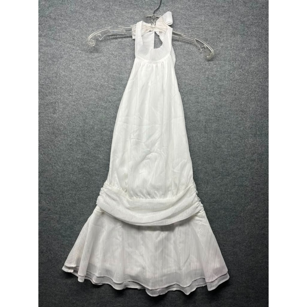 Princess Polly Maelis Backless Playsuit White Halter Ruched Layered Hem US 2